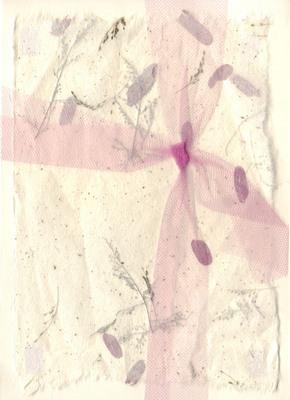 108 - Net bow on paper with embedded petals