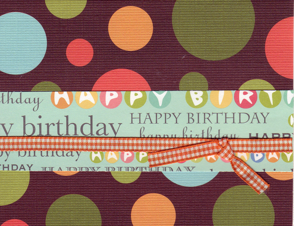 (SOLD) 011 - 'Happy Birthday' on festive polka dotted paper with ribbon