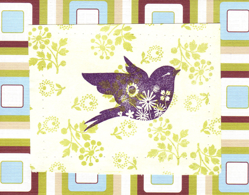 013 - Bird stamp on flower patterned card