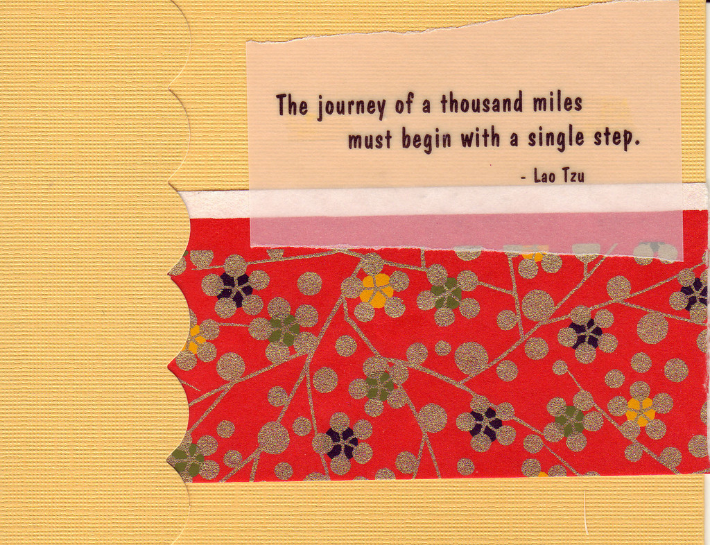 023 - 'The journey of a thousand miles must begin with a single step' with red floral paper