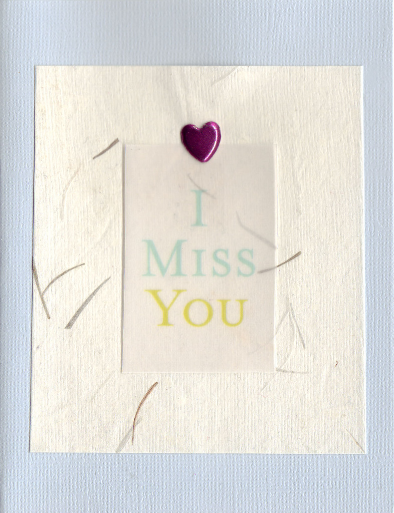 043 - 'I miss you' with heart on blue paper
