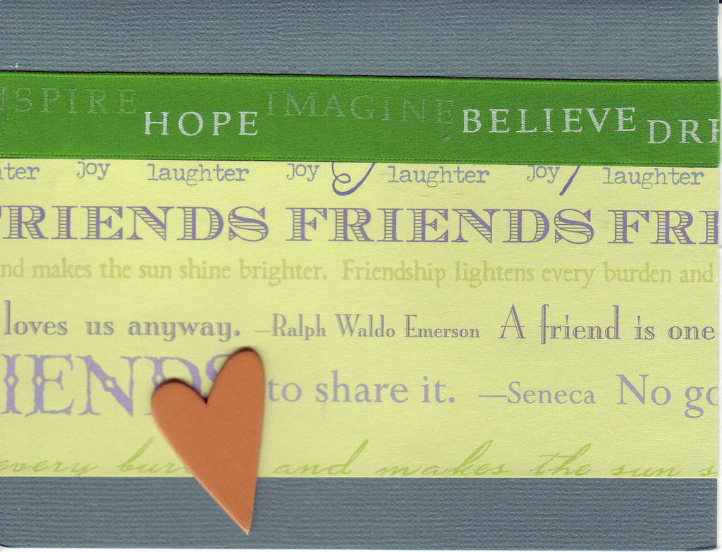 051 - 'Friends ...' with heart and 'Inspire' ribbon on blue paper