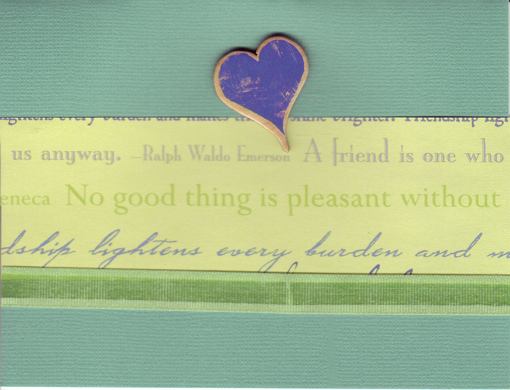 053 - 'Friends ...' with heart and green ribbon on light green paper