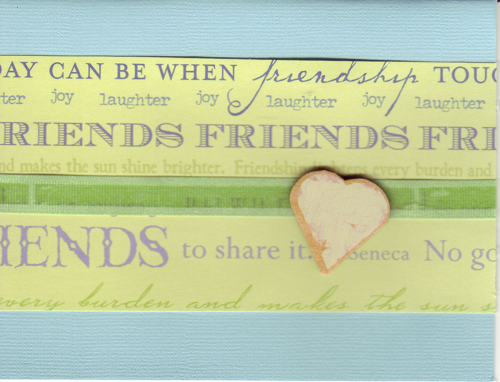 054 - 'Friends ...' with heart and green ribbon on light blue paper