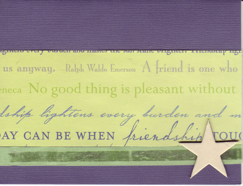 055 - 'Friends ...' with heart and green ribbon on deep purple paper
