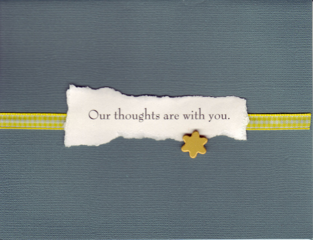 070 - 'Our thoughts are with you' on solemn charcoal with a yellow star