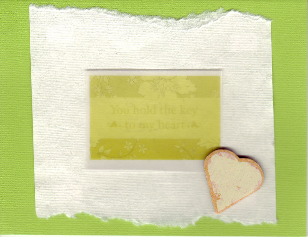 080 - 'You hold the key to my heart' on lime and white paper with a pink heart