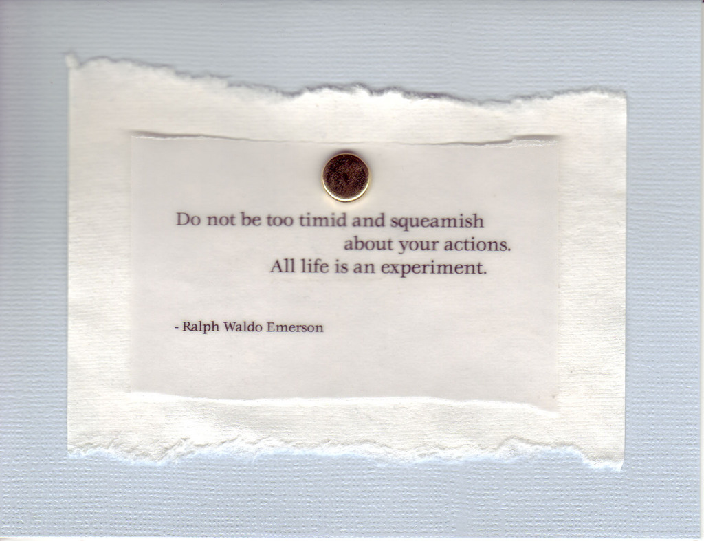 (SOLD) 083 - 'Do not be too timid and squeamish about your actions.  All life is an experiment' on white and blue paper