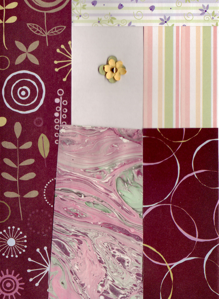 086 - Layered paper (floral, marbled, striped) with flower embellishment