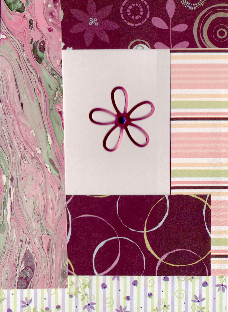 088 - Layered paper (floral, marbled, striped) with flower embellishment