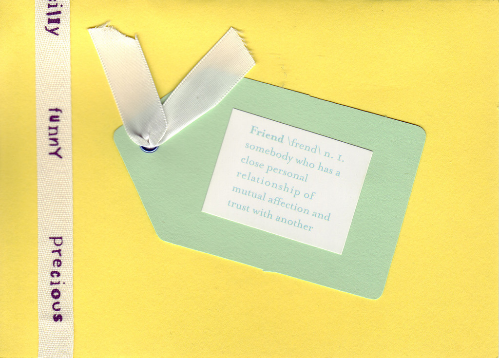 116 - 'Funny Precious' on ribbon with 'Friend' tag on yellow card