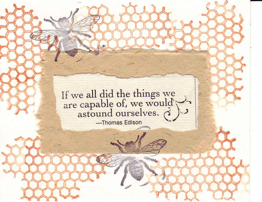 (SOLD) 226 - Honeycomb stamp with bees and Edison quote