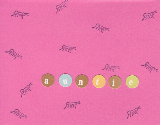 036 - 'Auntie' on pink ant-stamped card