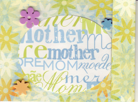 099 - 'Mother' card on green floral paper with flower embellishments