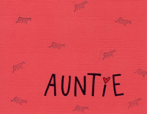 119 - 'Auntie' on red ant-stamped card