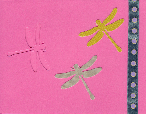 157 - Dragonflies on a pink card with dotted ribbon highlight