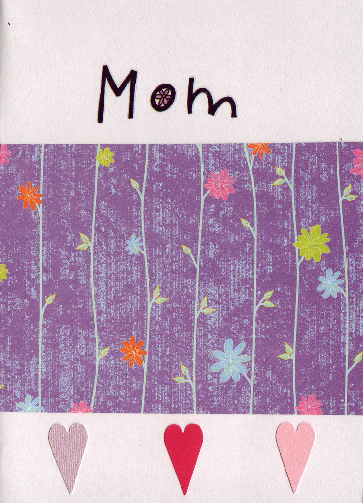 (SOLD) 005 - 'Mom' with sophistacated purple floral paper and pink hearts