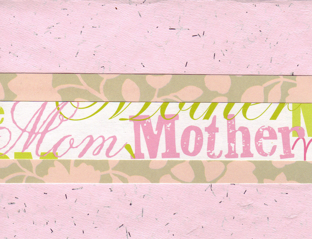 (SOLD) 006 - 'Mother', 'Mom' with pink floral band on pink flocked paper
