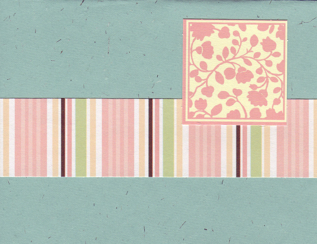 (SOLD) 013 - Floral patterned block with pink band on green flocked paper
