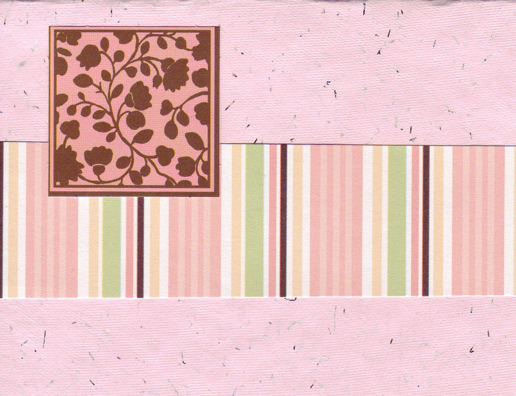 014 - (SOLD) Floral patterned block with pink band on pink flocked paper