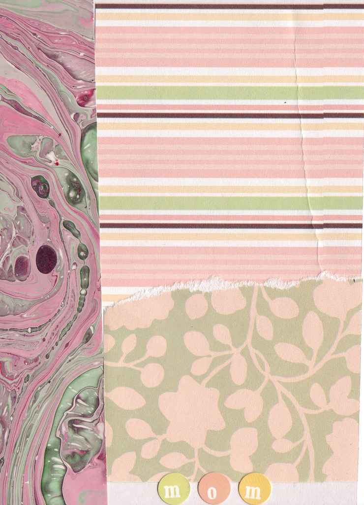  018 - 'Mom' with pink marbled border, pink striped paper and pink and green floral paper