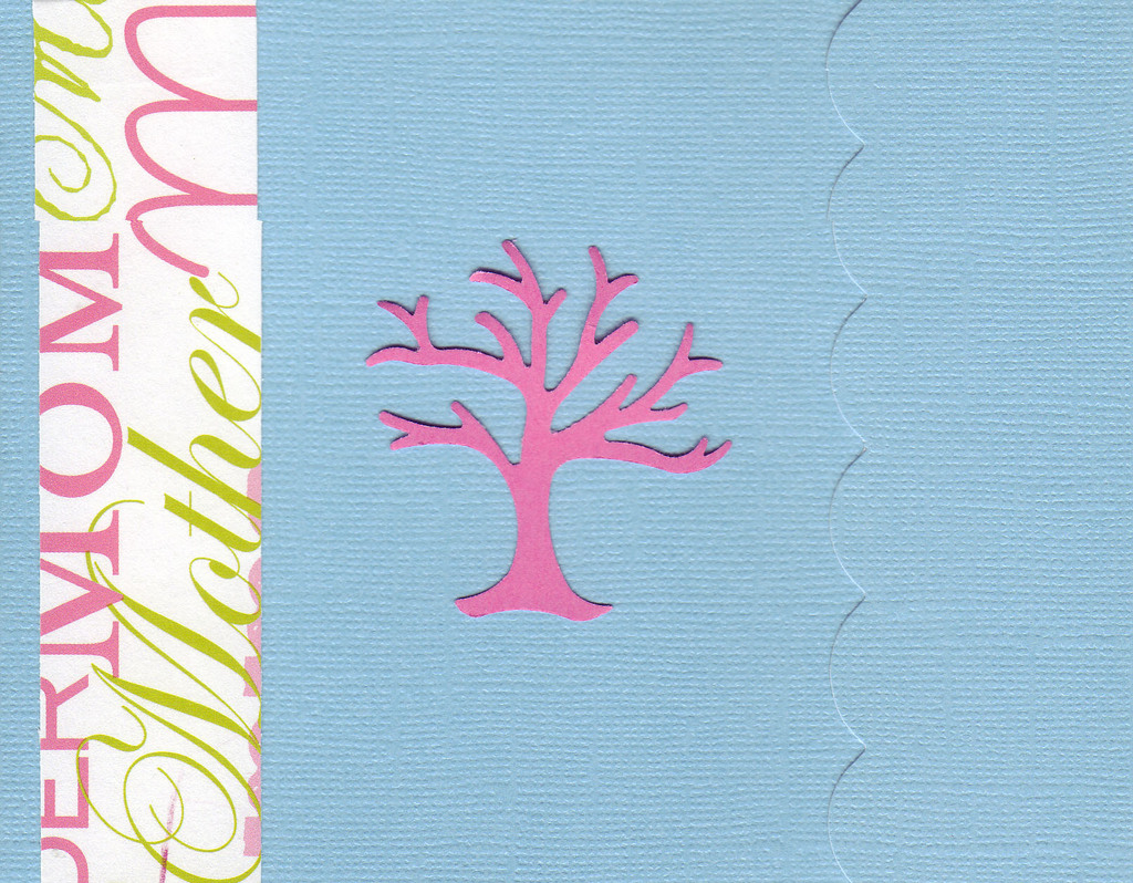 (SOLD) 034 - 'Mother' on a scalloped blue card with a pink 'family tree' embellishment