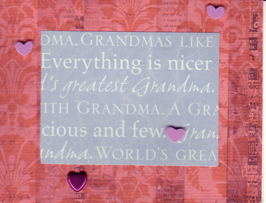 060 - 'Greatest Grandma ...' with hearts on red lushly patterned paper