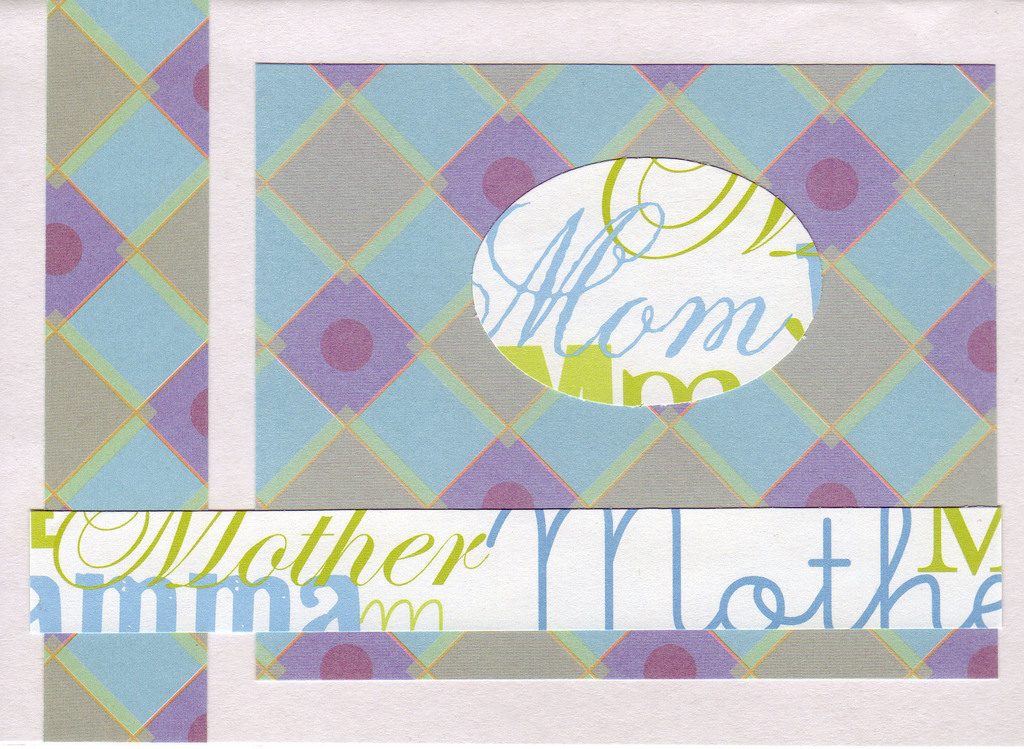 089 - 'Mom' Mother's day card on purple and blue checkered paper