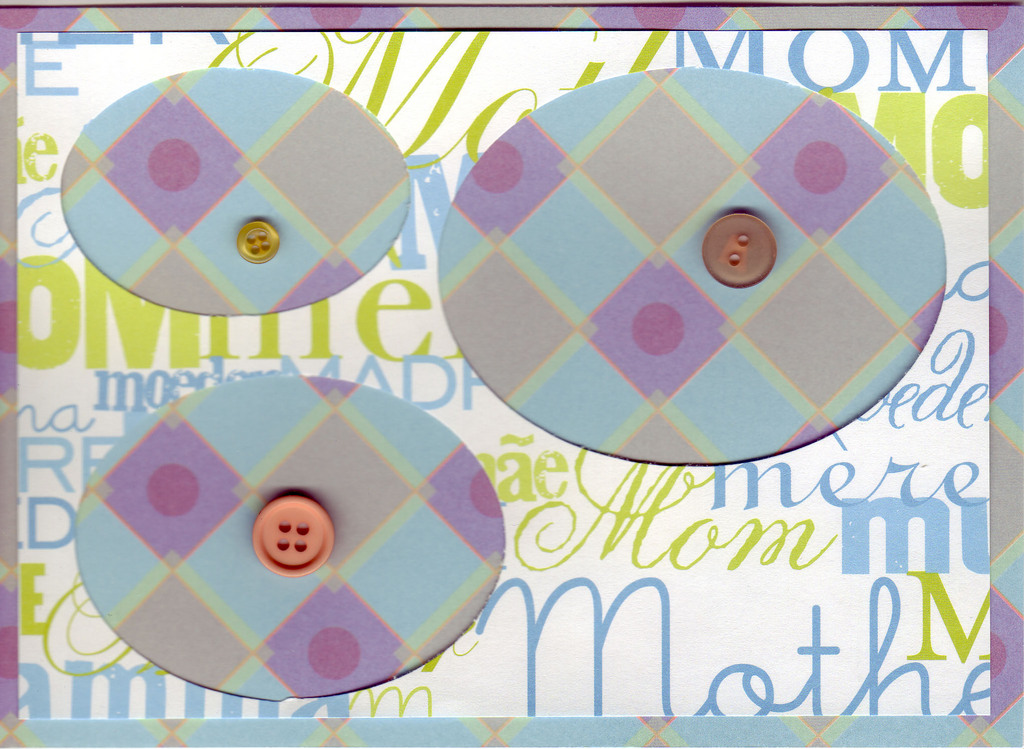 096 - 'Mom, Mother' with buttons on blue and purple paper