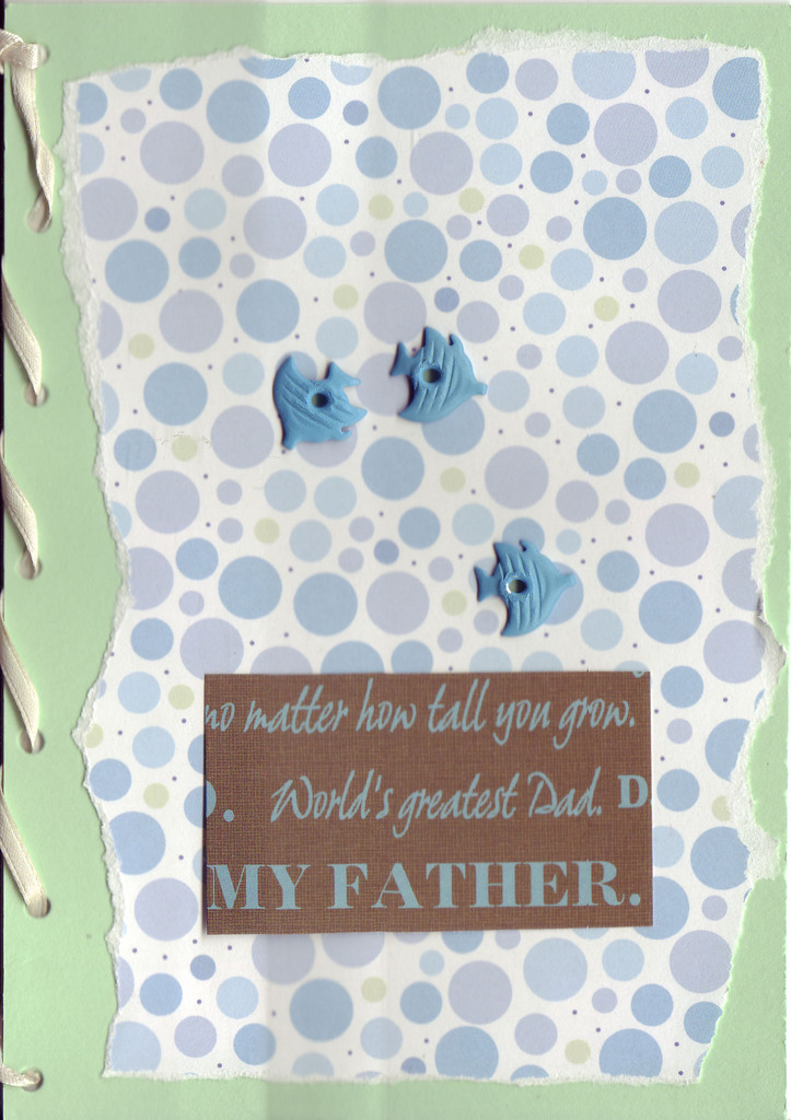 118 - 'My Father' on blue bubble card with fish and ribbon binding