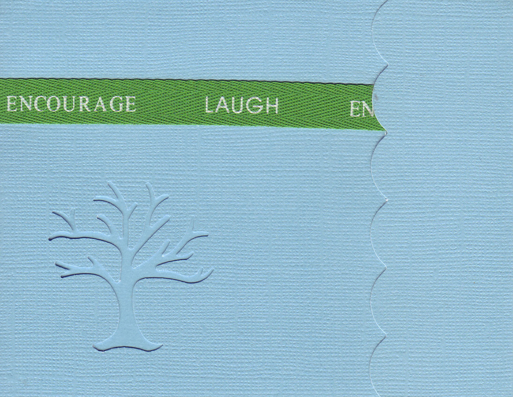 127 - 'Encourage, Laugh' on blue paper with a family tree cut-out