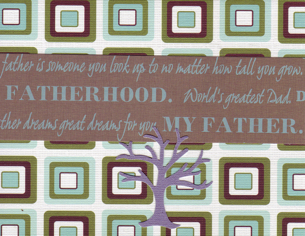 133 - 'Fatherhood, World's greatest Dad' on a retro blue and khaki card with a purple family tree
