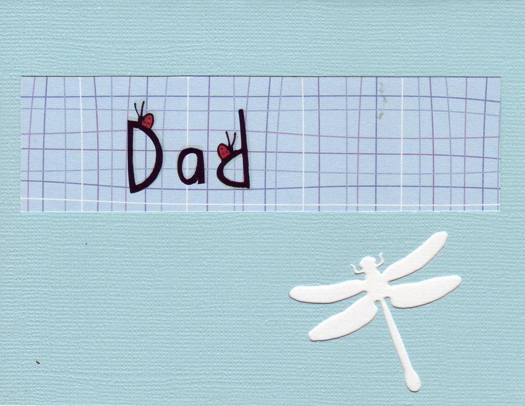 136 - 'Dad' with ladybugs on a calm green card with a dragonfly cutout