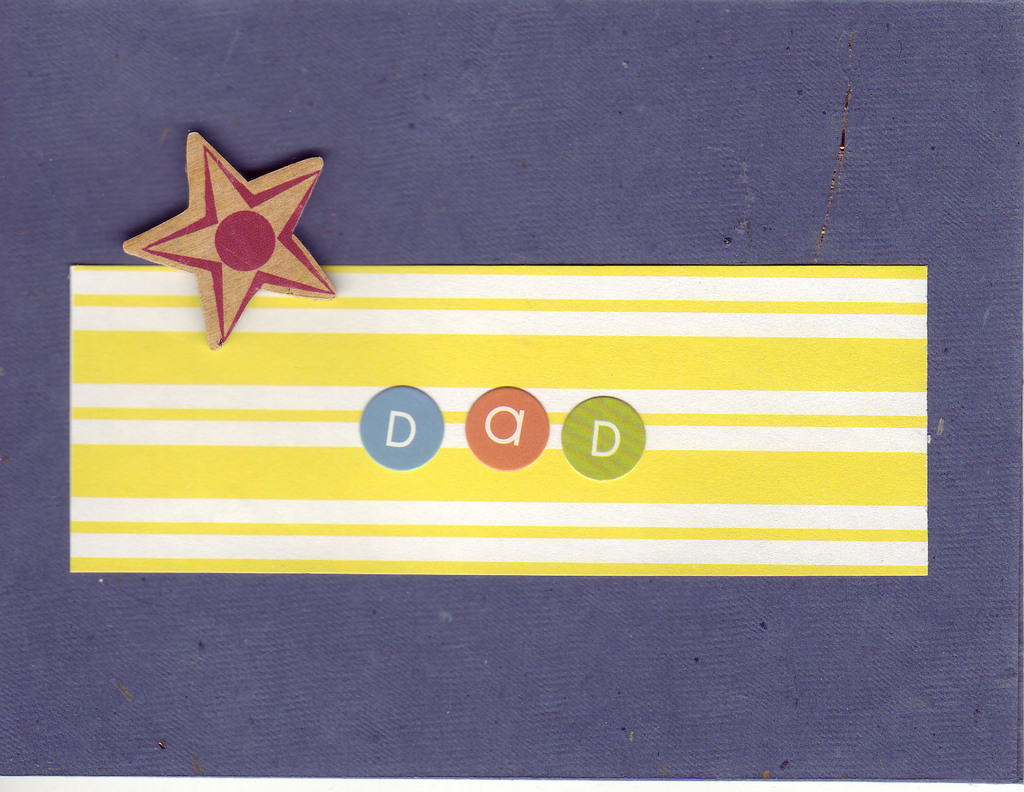 (SOLD) 137 - 'Dad' on yellow striped paper on textured deep purple paper with a star