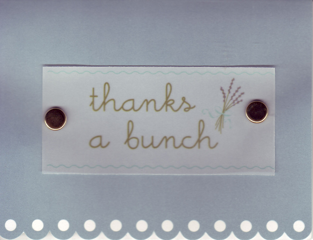 (SOLD) 146 - 'Thanks a bunch' with a lavender bunch on scalloped lavender paper