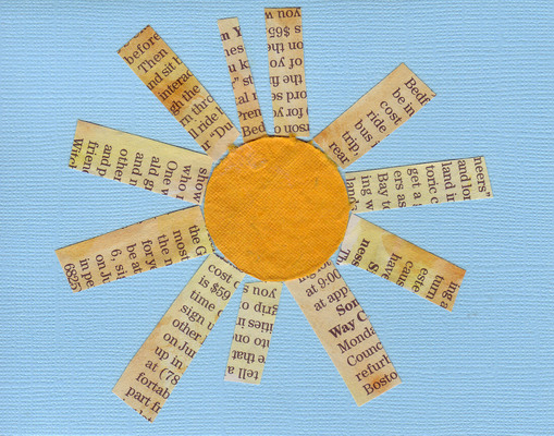 002 - Funky newspaper and yellow paper sun on textured blue card