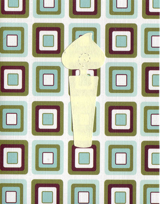 005 - Ivory candle cutout on retro olive and blue paper