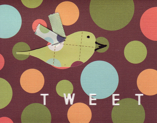 019 - 'Tweet' paper and ribbon bird on retro dotted card