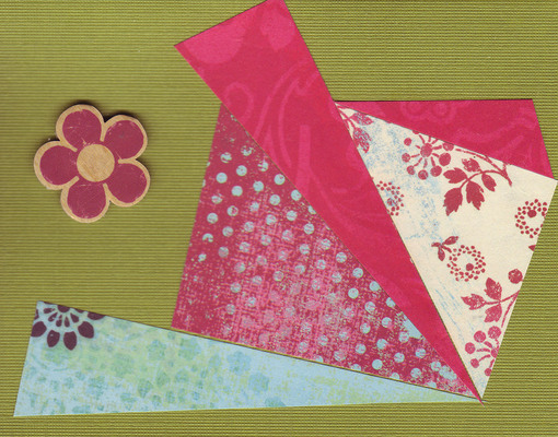 (SOLD) 025 - Mixed paper collage with flowerover green card