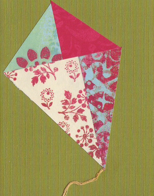 (SOLD) 026 - Mixed paper kite over deep green card