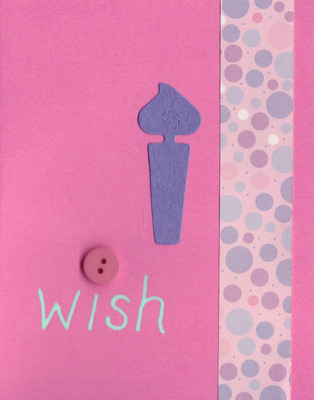 035 - 'Wish' with birthday candle and bubble paper on pink card