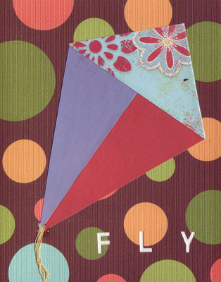 037B - 'Fly' set on bubble patterned paper, kite card