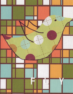 038F - 'Fly' set on stained glass patterned paper, bird card