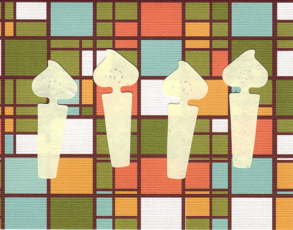 006 - Four ivory candles on a retro 'stained glass' patterned card