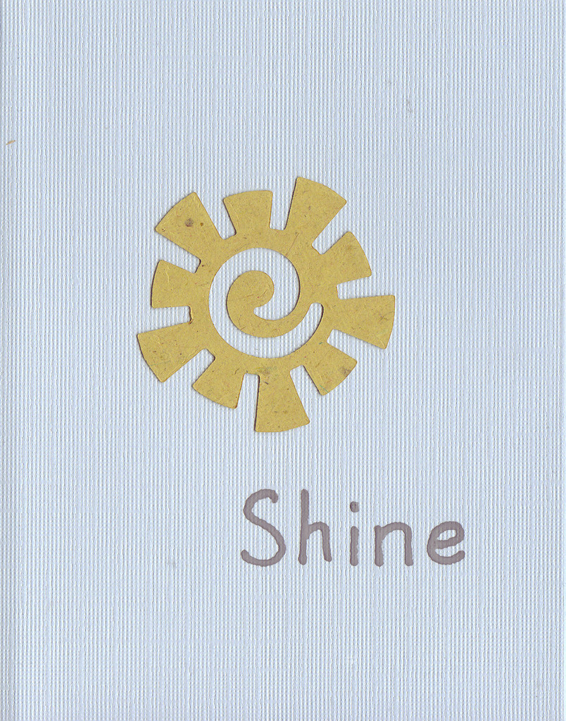 010 - 'Shine' on a sky-blue card with a tan funky-shaped sun cutout