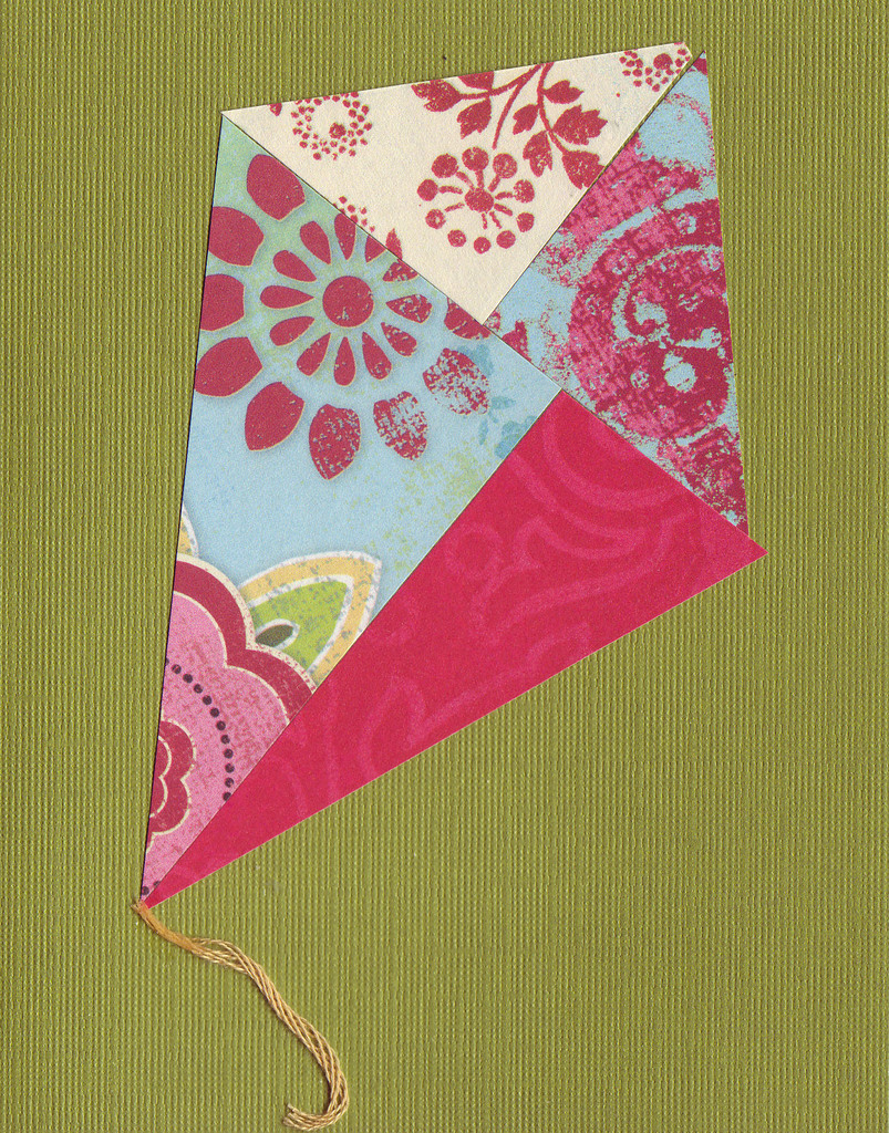 (SOLD) 027 - Mixed paper kite over deep green card
