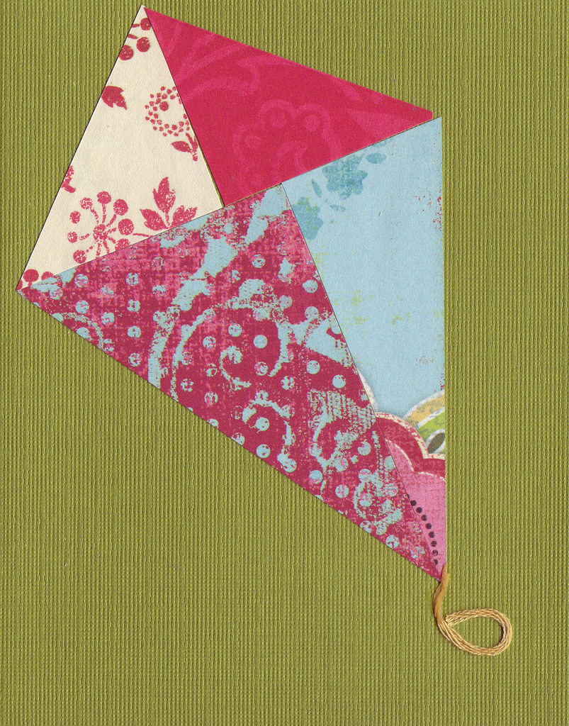 029 - Mixed paper kite over deep green card
