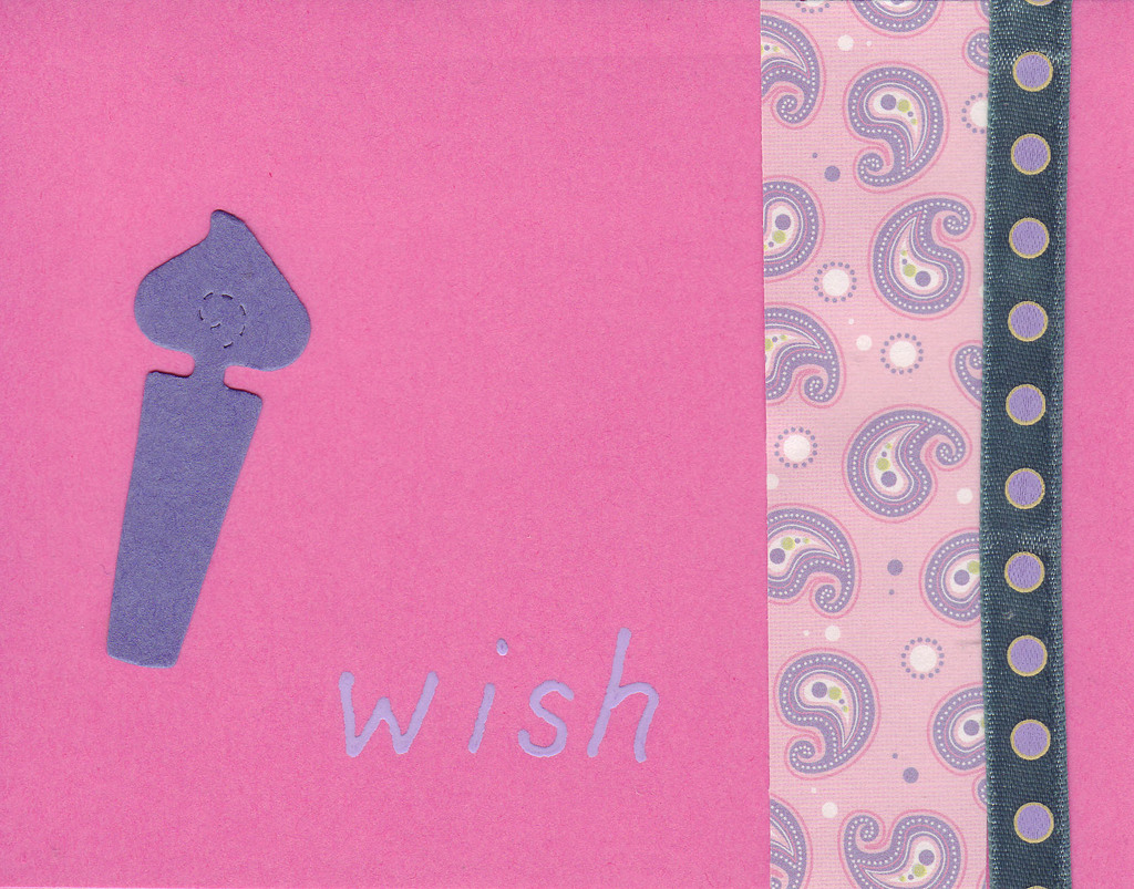 032 - 'Wish' with birthday candle and funky paper on pink card