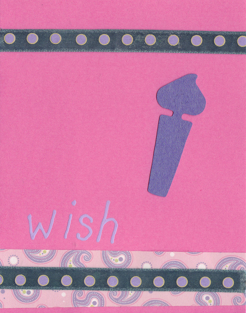(SOLD) 033 - 'Wish' with birthday candle and funky paper on pink card