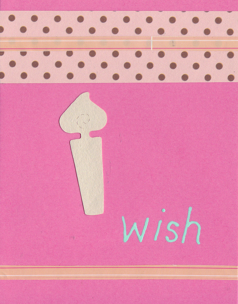 (SOLD) 036 - 'Wish' with birthday candle and dotted paper on pink card